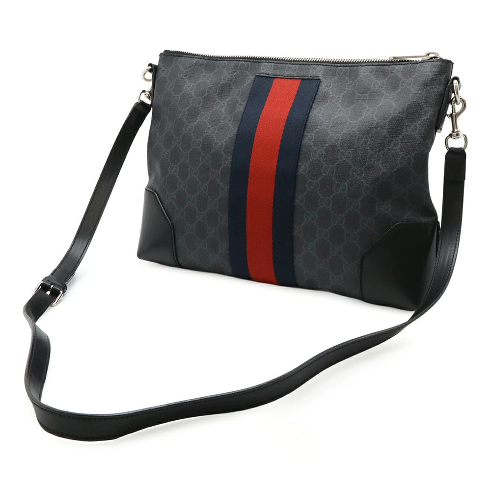 Gucci Gray Black Shoulder Bag Leather GG Messenger Web Supreme Gray Black